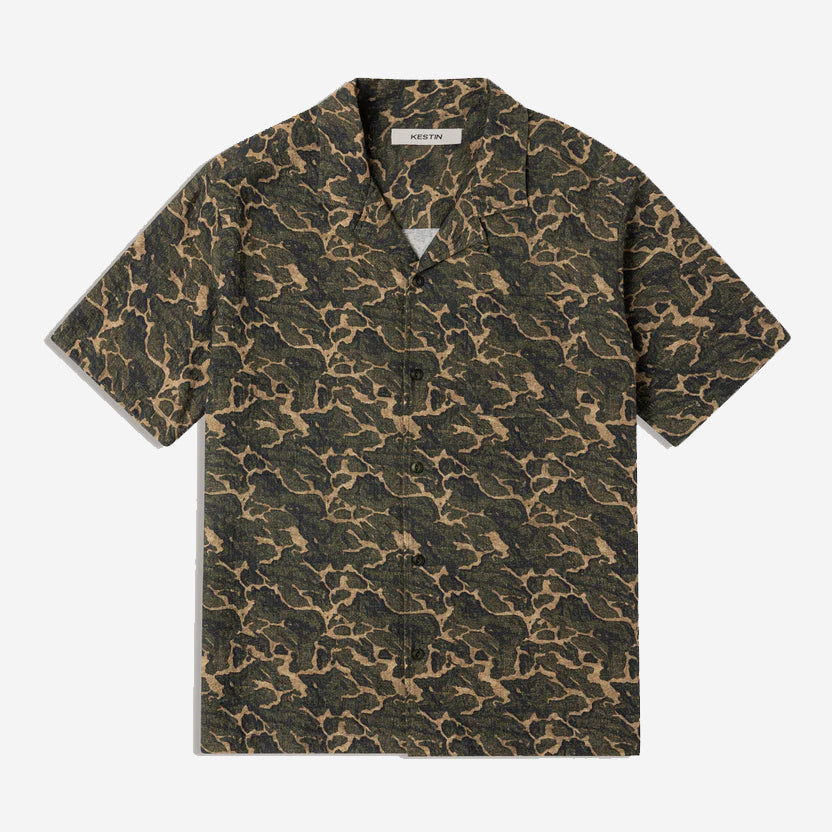 Crammond Textured S/S Vacation Shirt - Olive Landscape