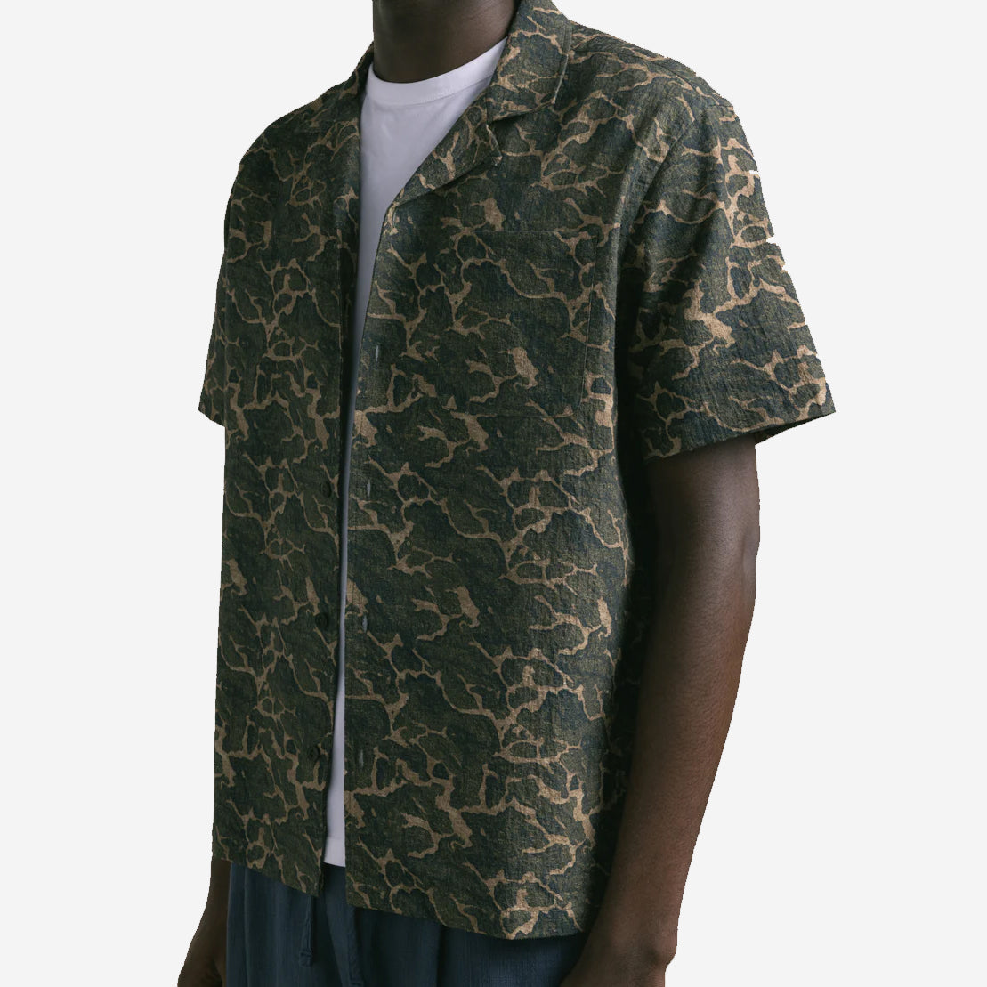 Crammond Textured S/S Vacation Shirt - Olive Landscape