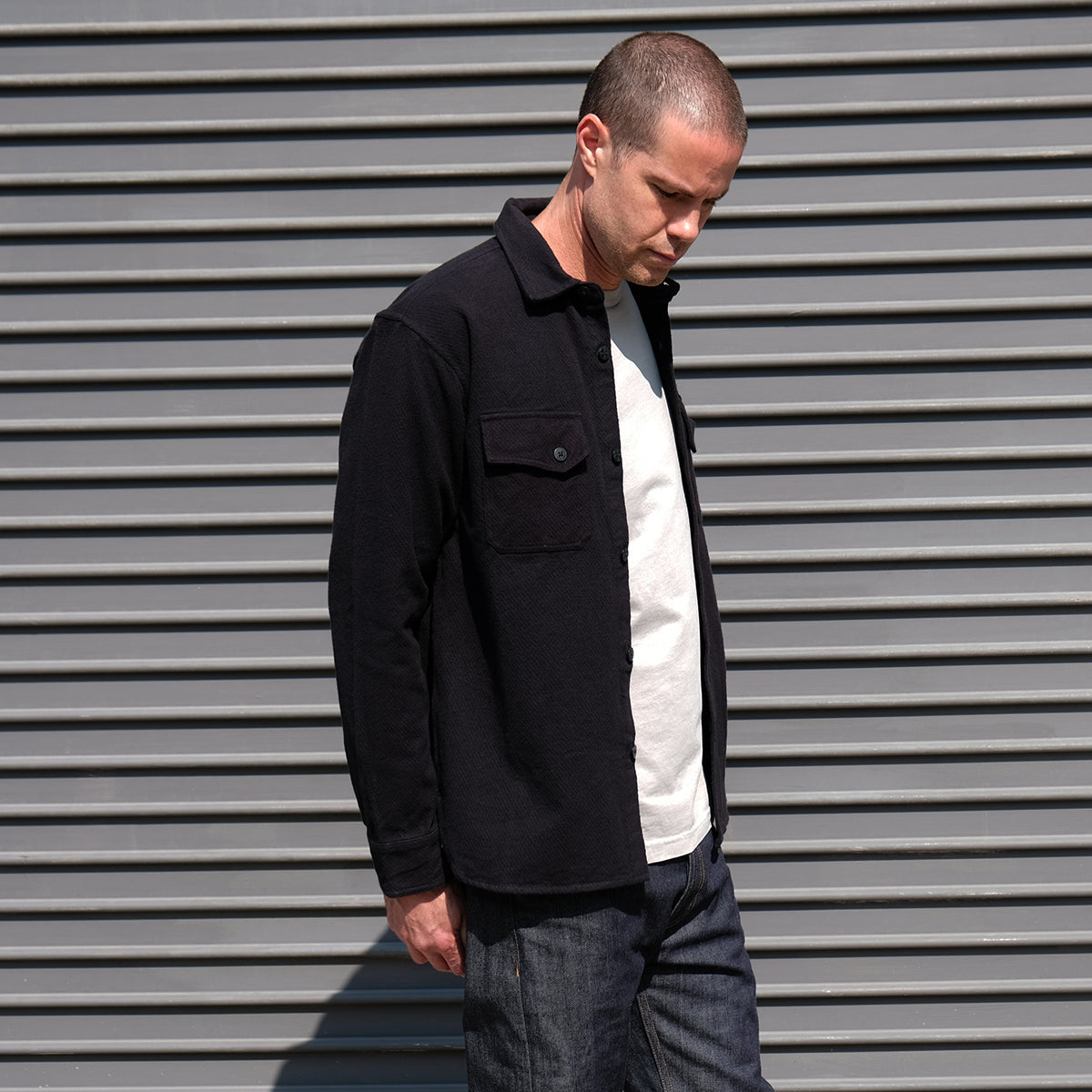 Crosscut Flannel Shirt - Black Cotton Twill