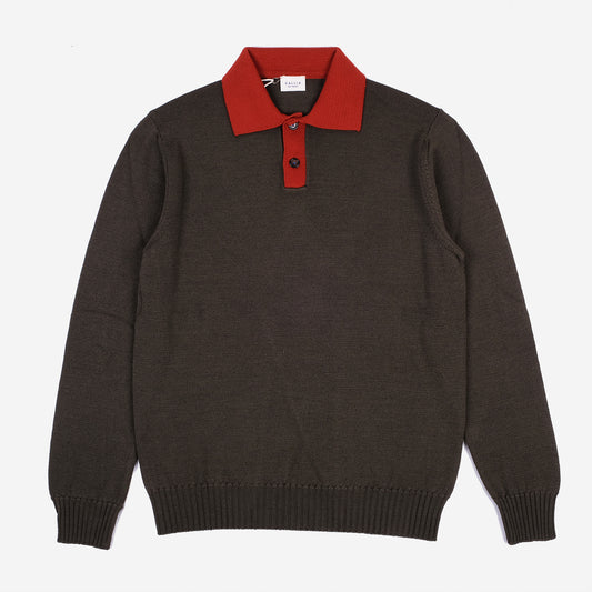 Dalton Contrast Collar Merino Wool Polo - Olive