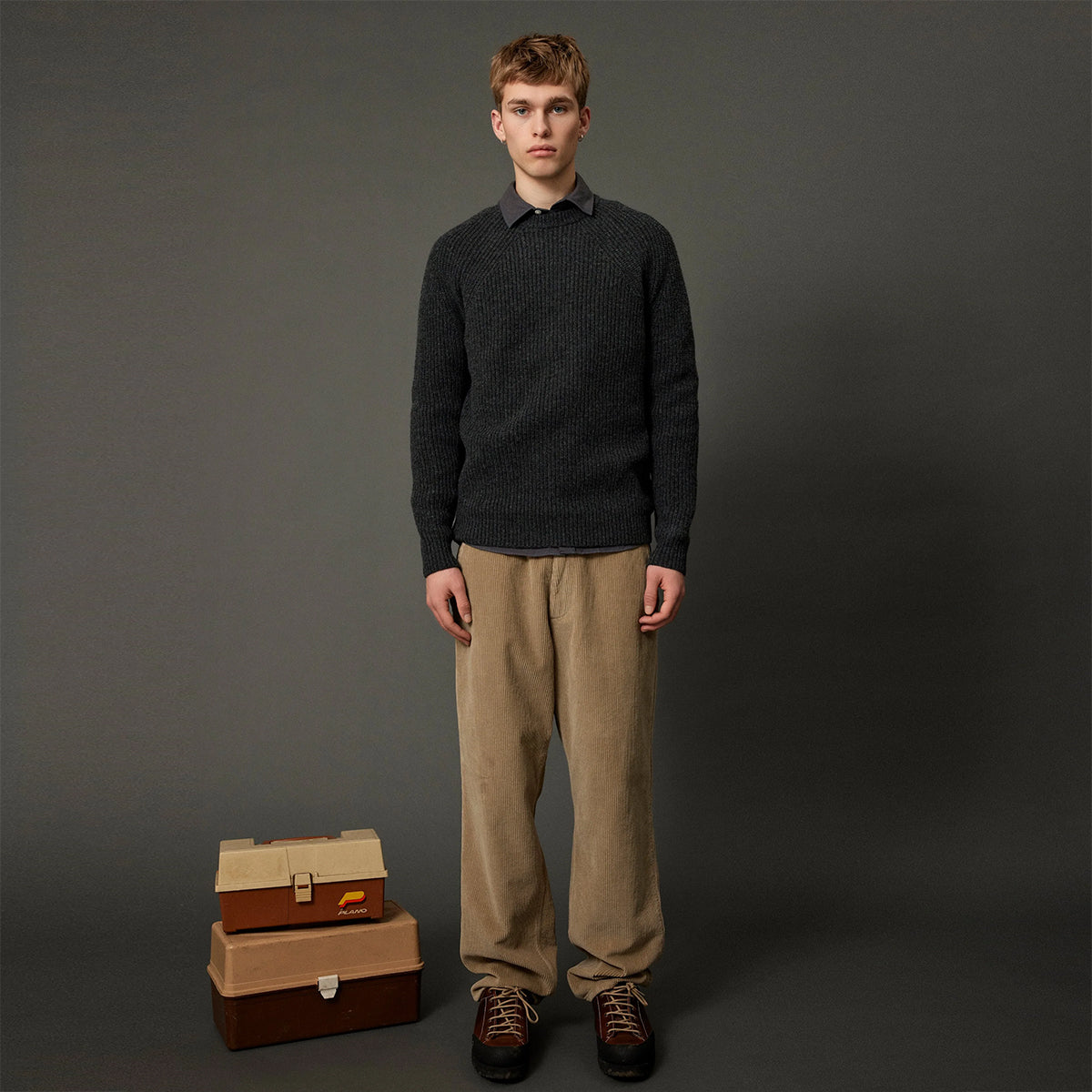 Delta Ribbed Wool Knit Sweater - Dark Grey Mélange
