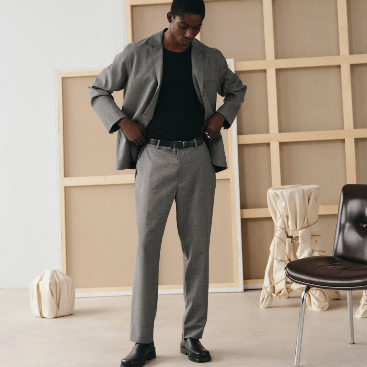 Detroit Virgin Wool Straight Pants - Steel Grey