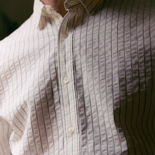 Dirleton Stripe Seersucker Shirt - White/Blue