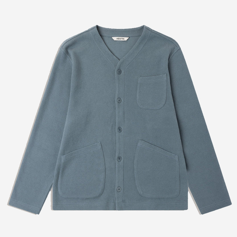 Dunvegan Brushed Waffle Cardigan - Dusty Blue