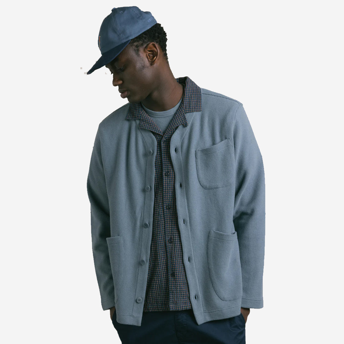 Dunvegan Brushed Waffle Cardigan - Dusty Blue