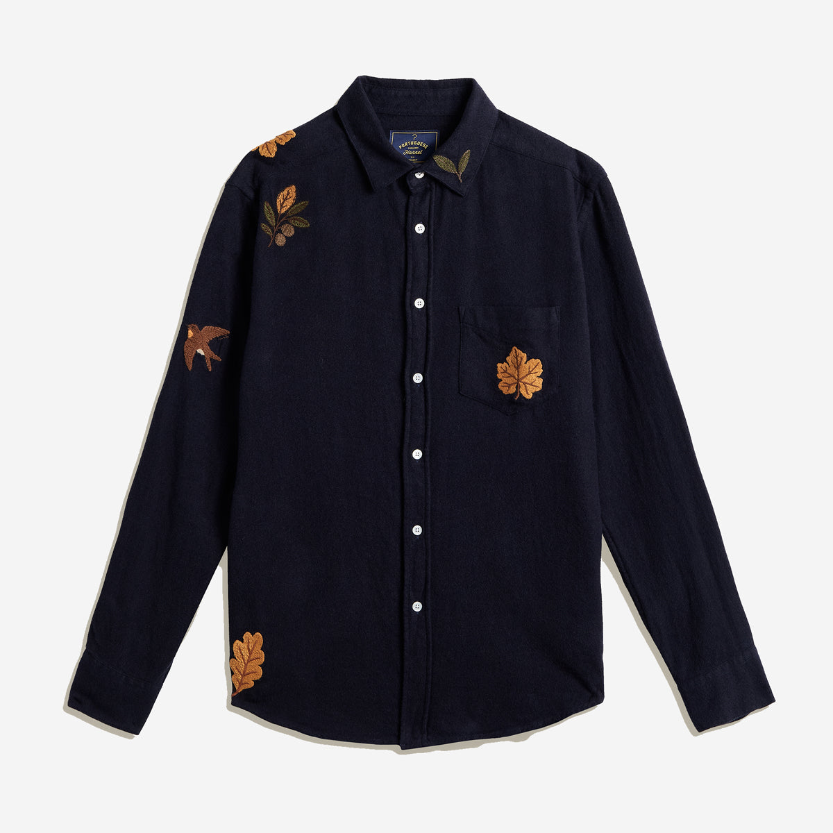 Embroidery Foliage Flannel Shirt - Navy