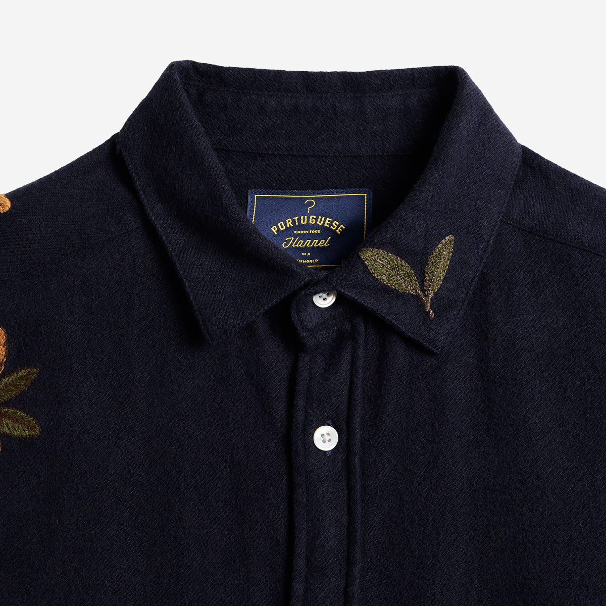 Embroidery Foliage Flannel Shirt - Navy