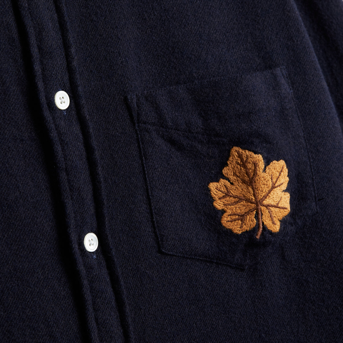 Embroidery Foliage Flannel Shirt - Navy
