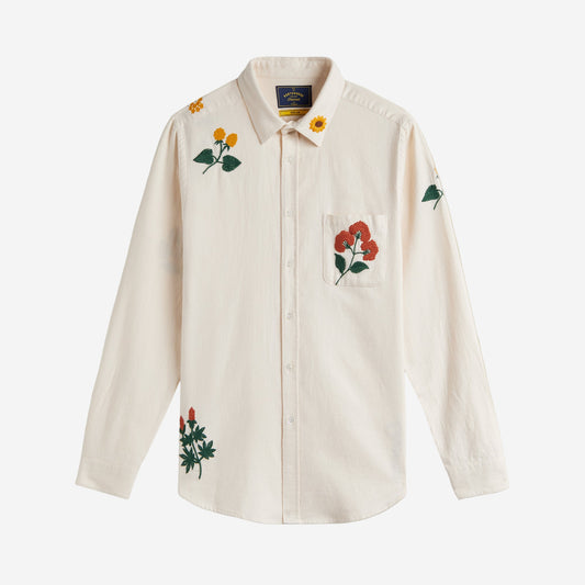 Embroidery Flannel Shirt - Natural Flowers