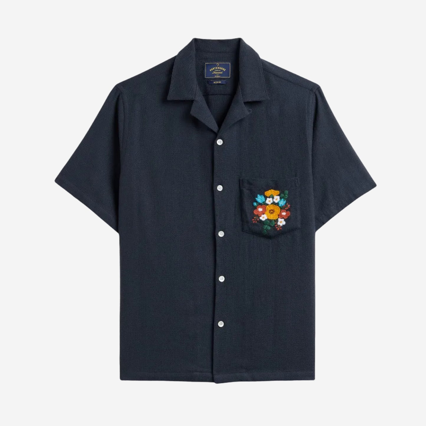 Piqué Floral Embroidery S/S Vacation Shirt - Navy