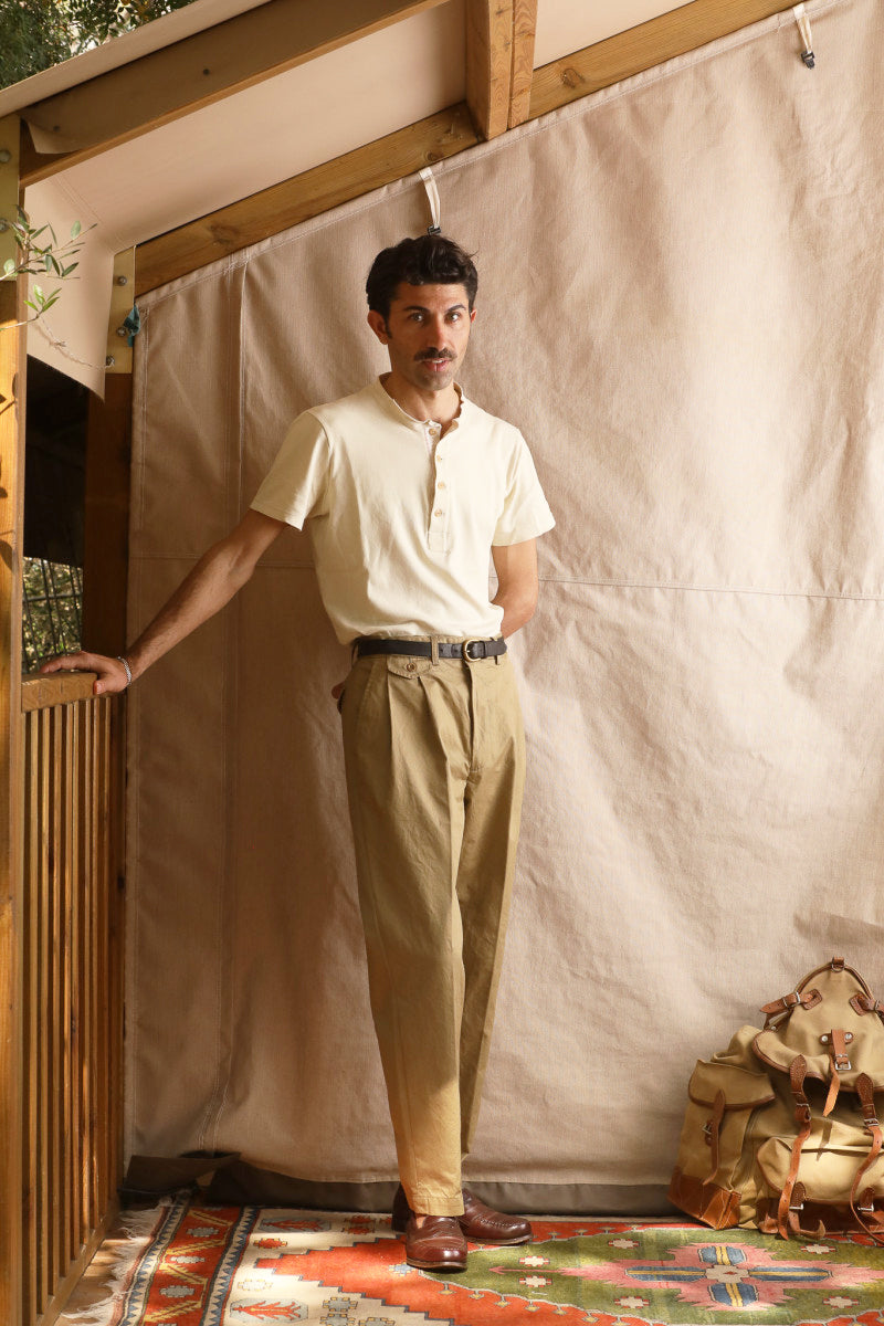 Enfield Two Pleat Gabardine Pant - Khaki