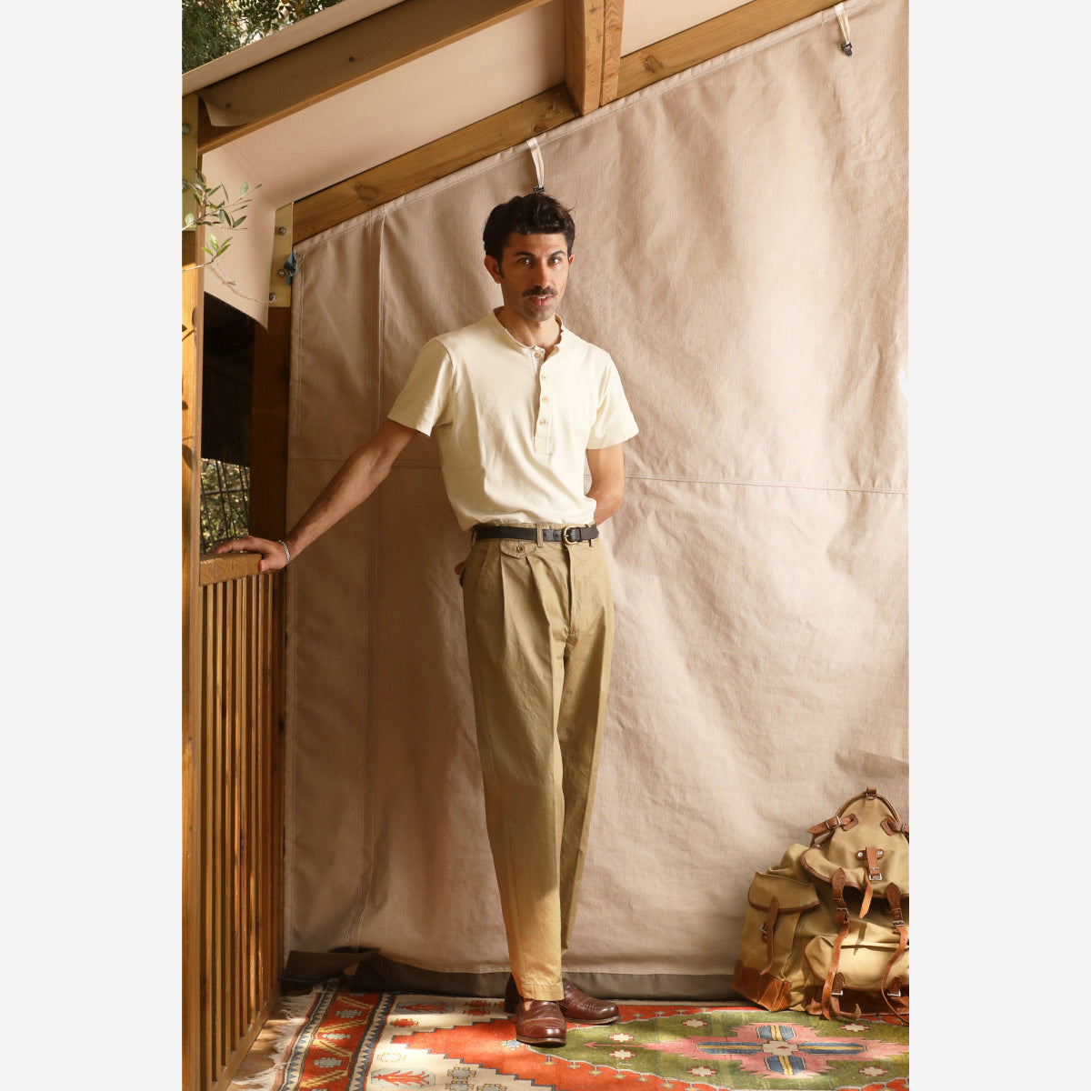Enfield Two Pleat Gabardine Pant - Khaki