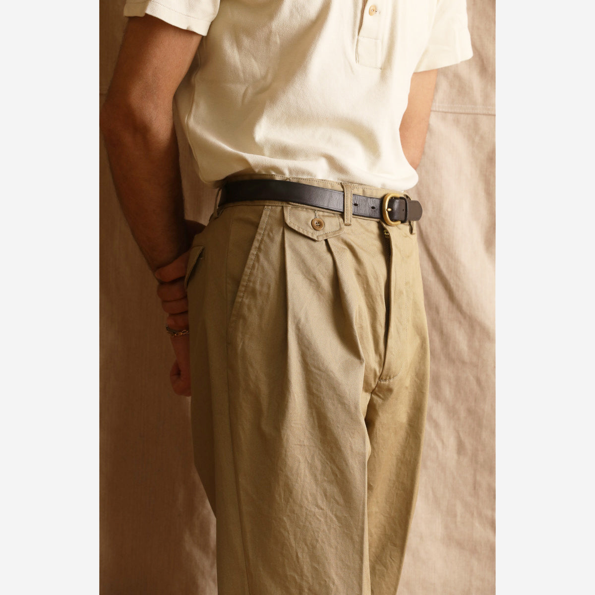Enfield Two Pleat Gabardine Pant - Khaki