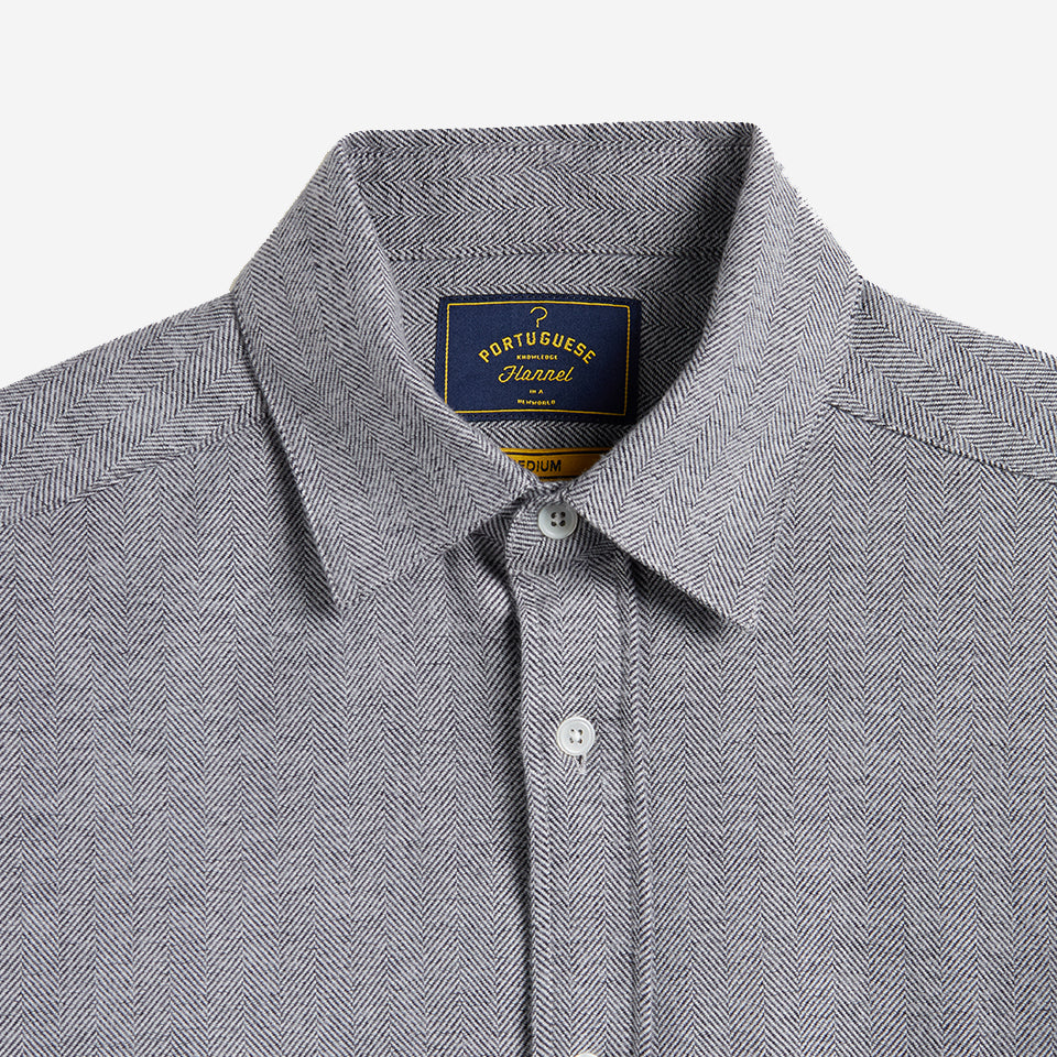 Espiga Herringbone Flannel Shirt - Grey