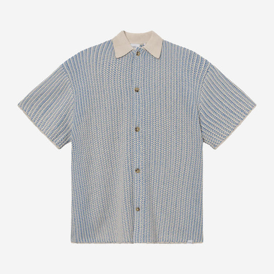 Easton Knitted S/S Polo Shirt - Washed Denim Blue/Ivory