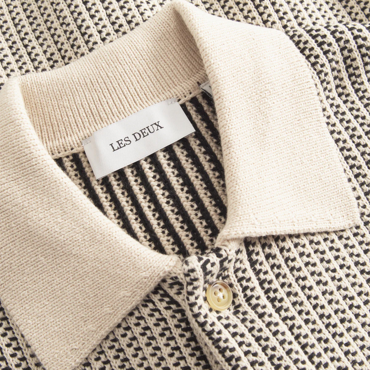 Easton Knitted S/S Polo Shirt - Ivory/Black