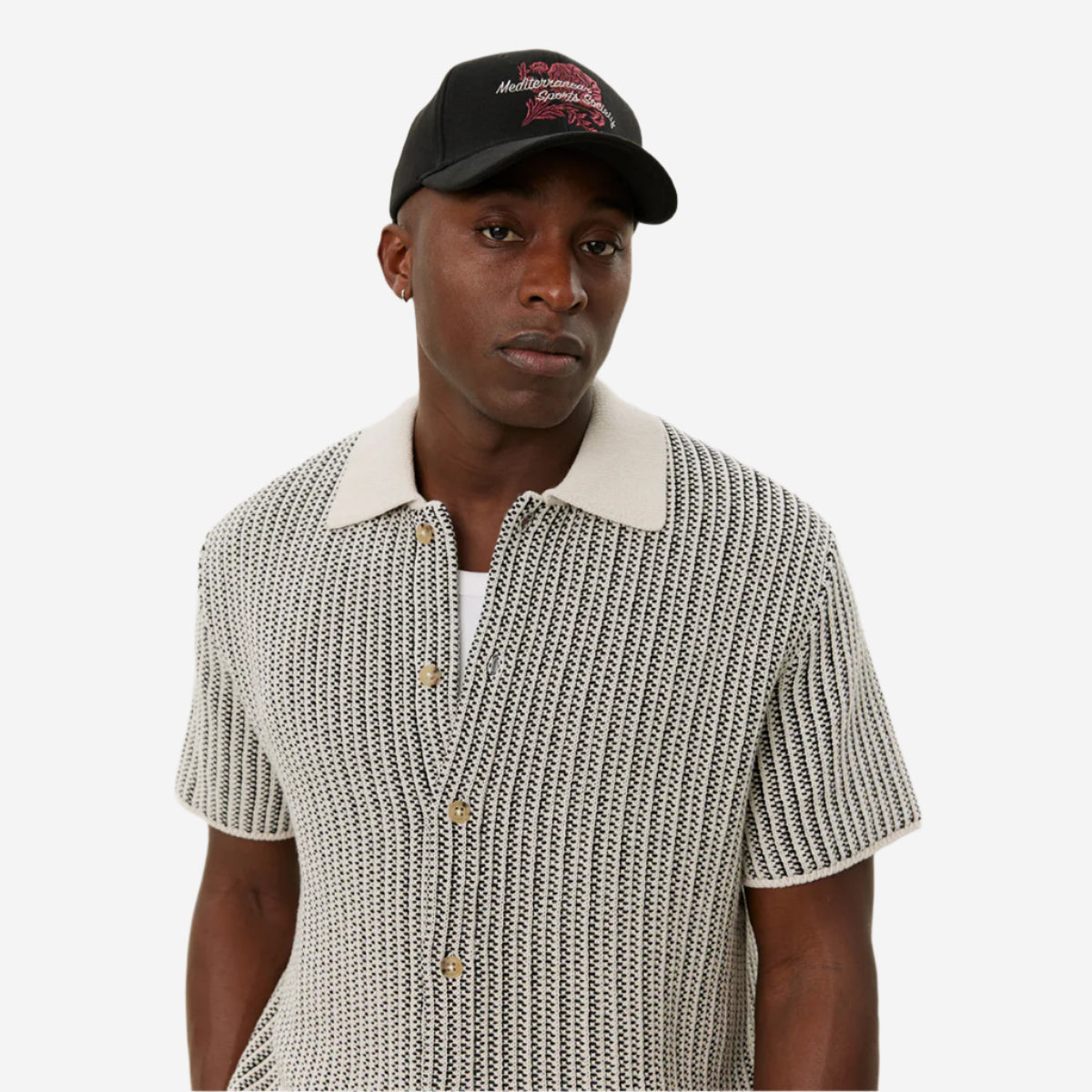 Easton Knitted S/S Polo Shirt - Ivory/Black