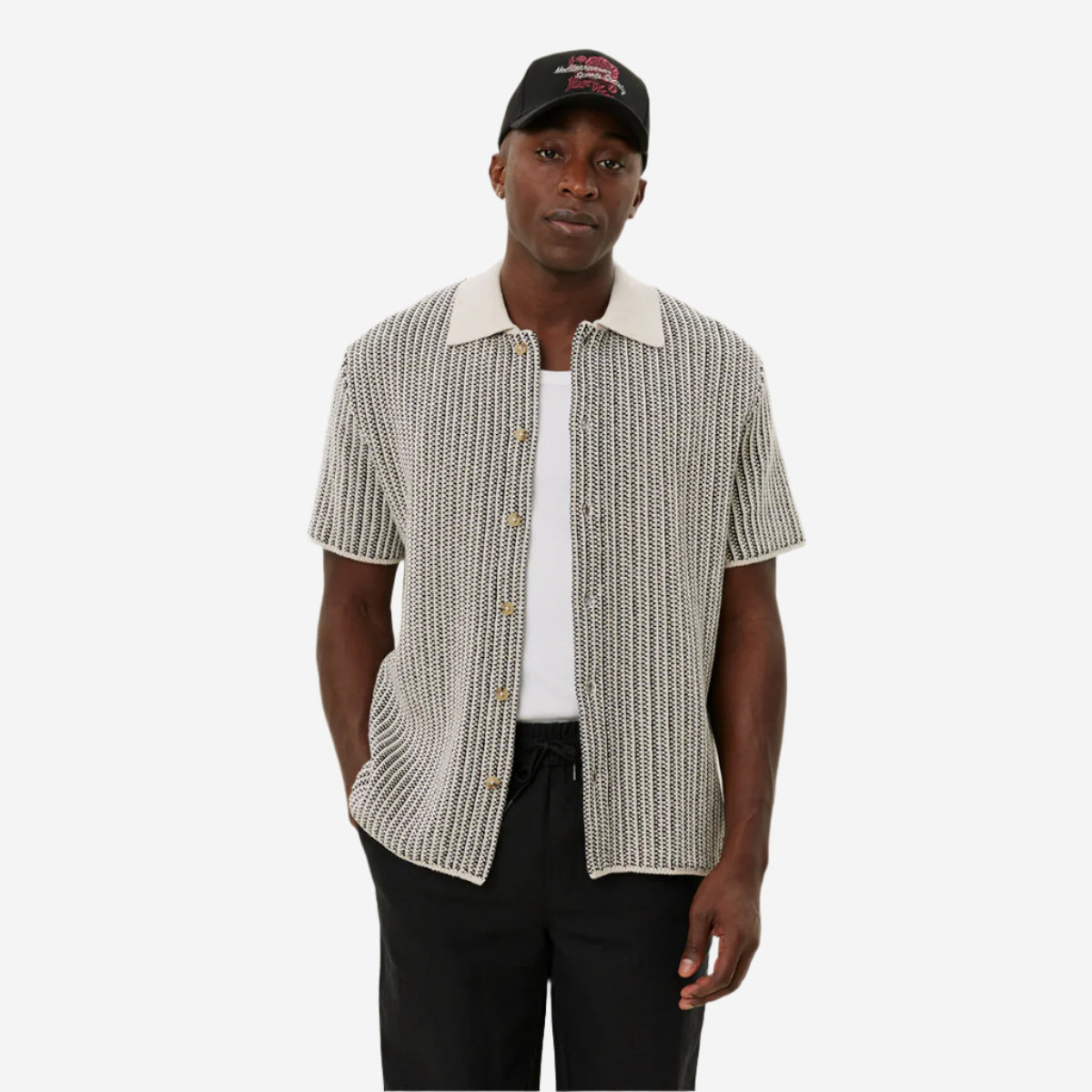 Easton Knitted S/S Polo Shirt - Ivory/Black