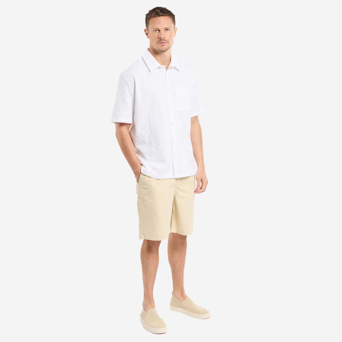 Embossed Knit S/S Shirt - White