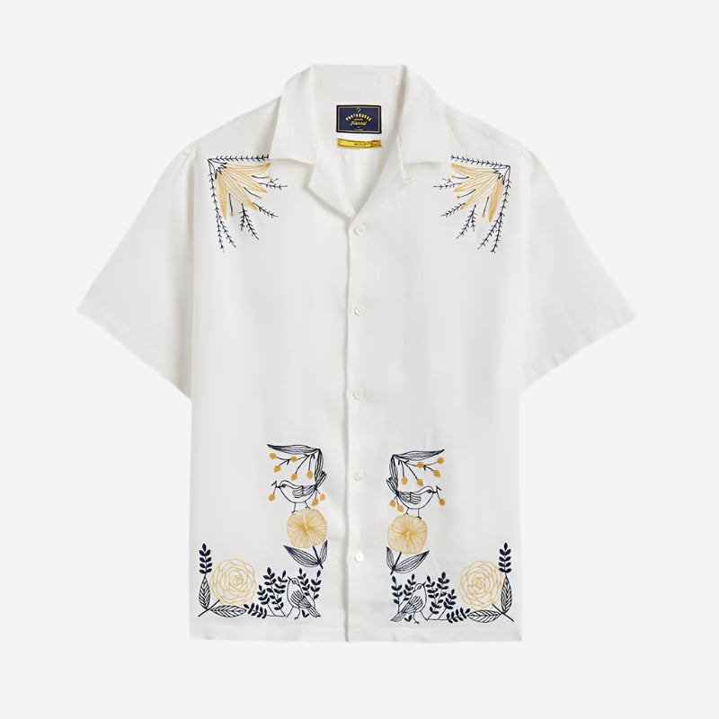 Embroidery S/S Vacation Shirt - Birds and Flowers