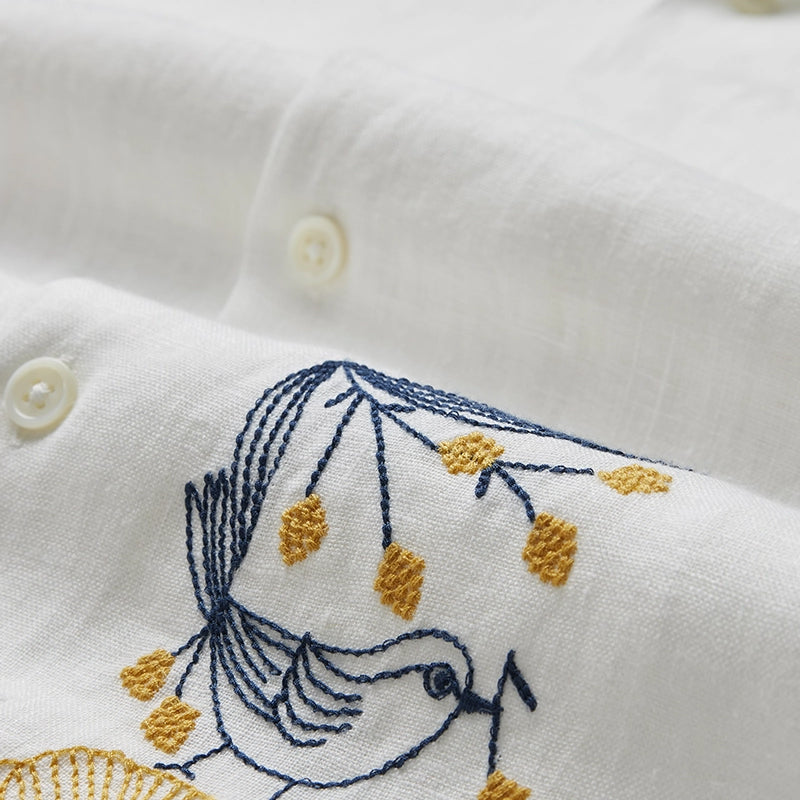 Embroidery S/S Vacation Shirt - Birds and Flowers