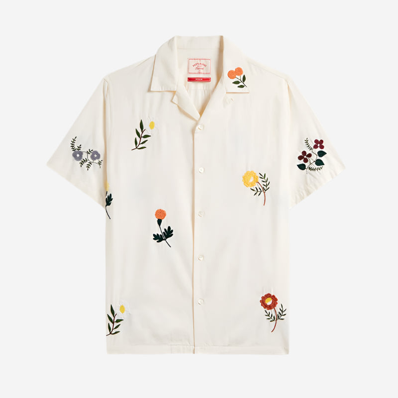 Embroidery S/S Vacation Shirt - Natural Flowers