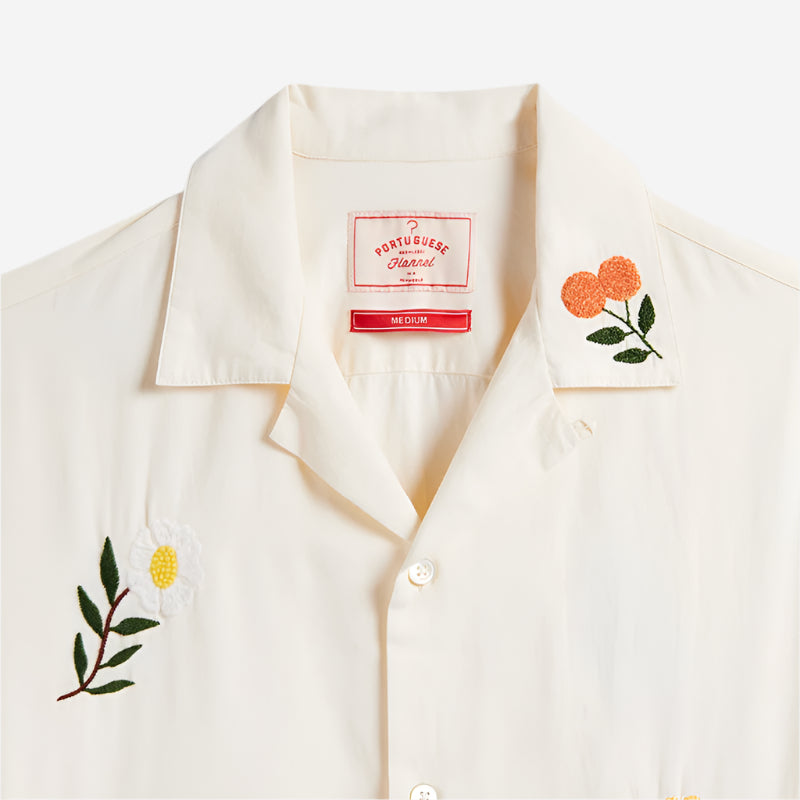 Embroidery S/S Vacation Shirt - Natural Flowers