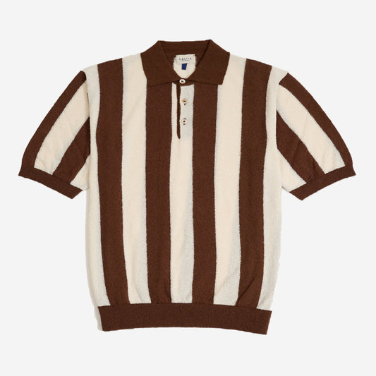 Emil 2-Tone Vertical Stripe Knit Polo - White/Brown