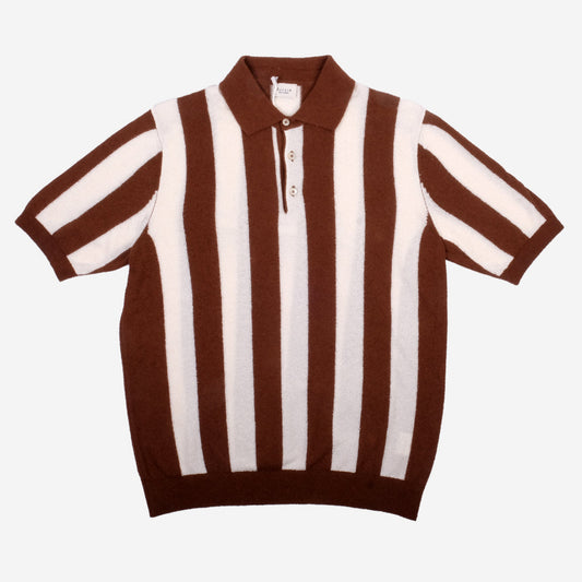 Emil 2-Tone Vertical Stripe Knit Polo - White/Brown