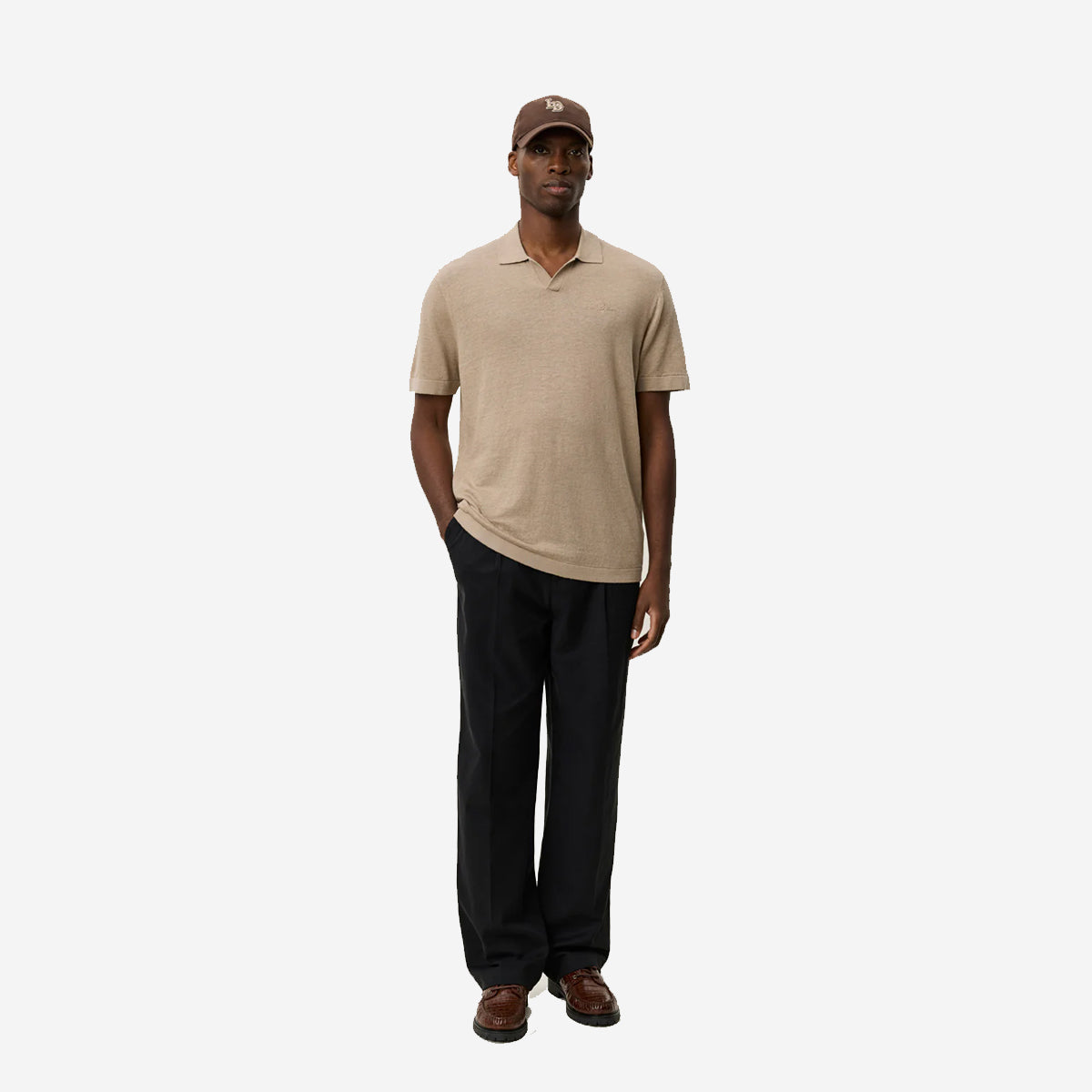 Emmanuel L/C Knit Polo - Dark Sand