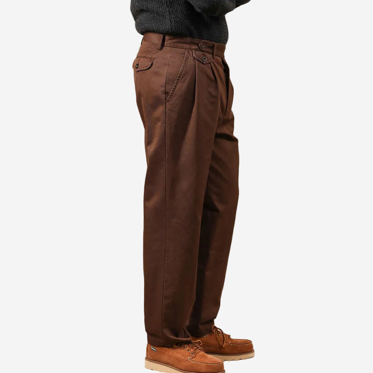 Enfield Two Pleat Gabardine Pants - Brown