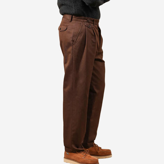 Enfield Two Pleat Gabardine Pants - Brown