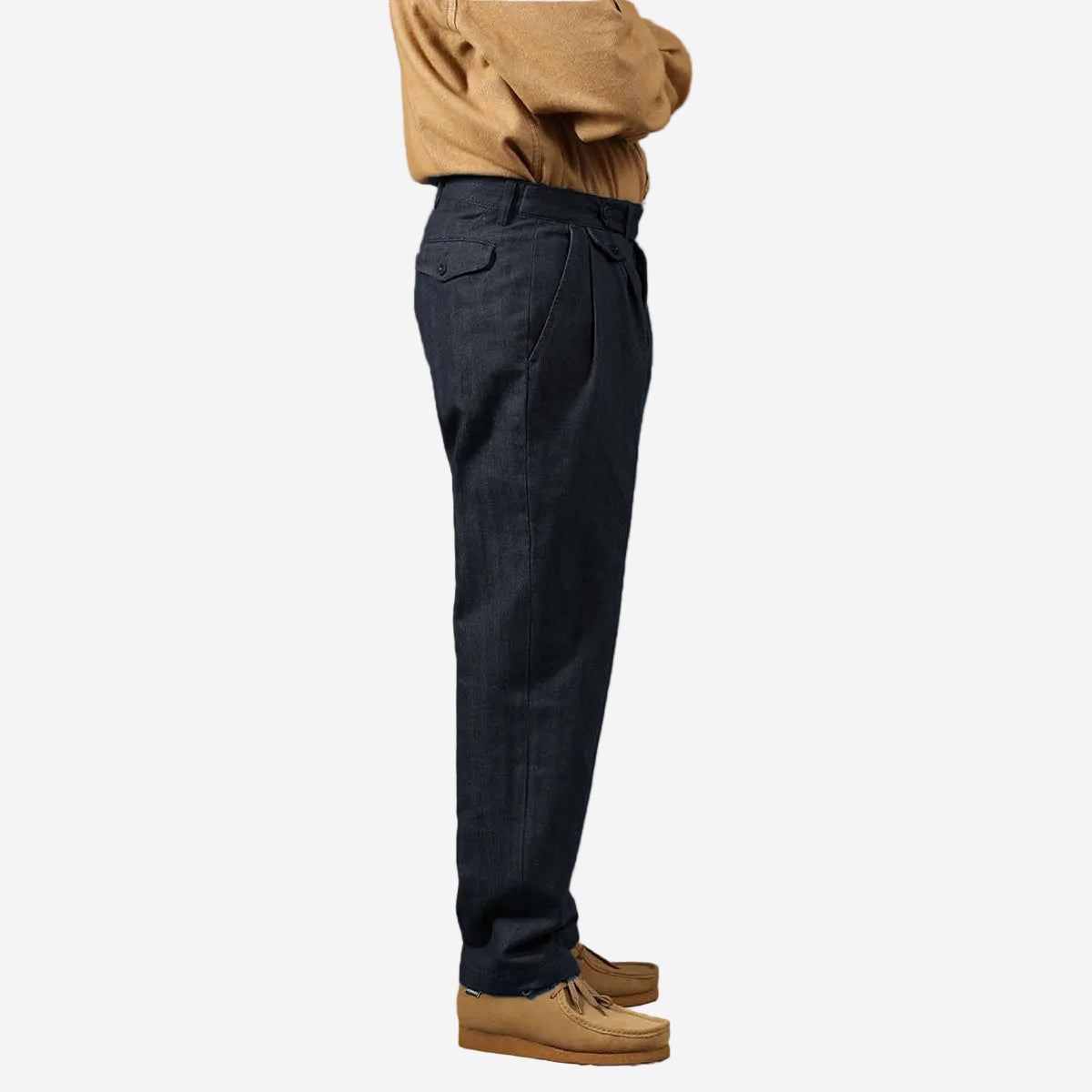 Enfield Two Pleat Washed Herringbone - Navy Blue