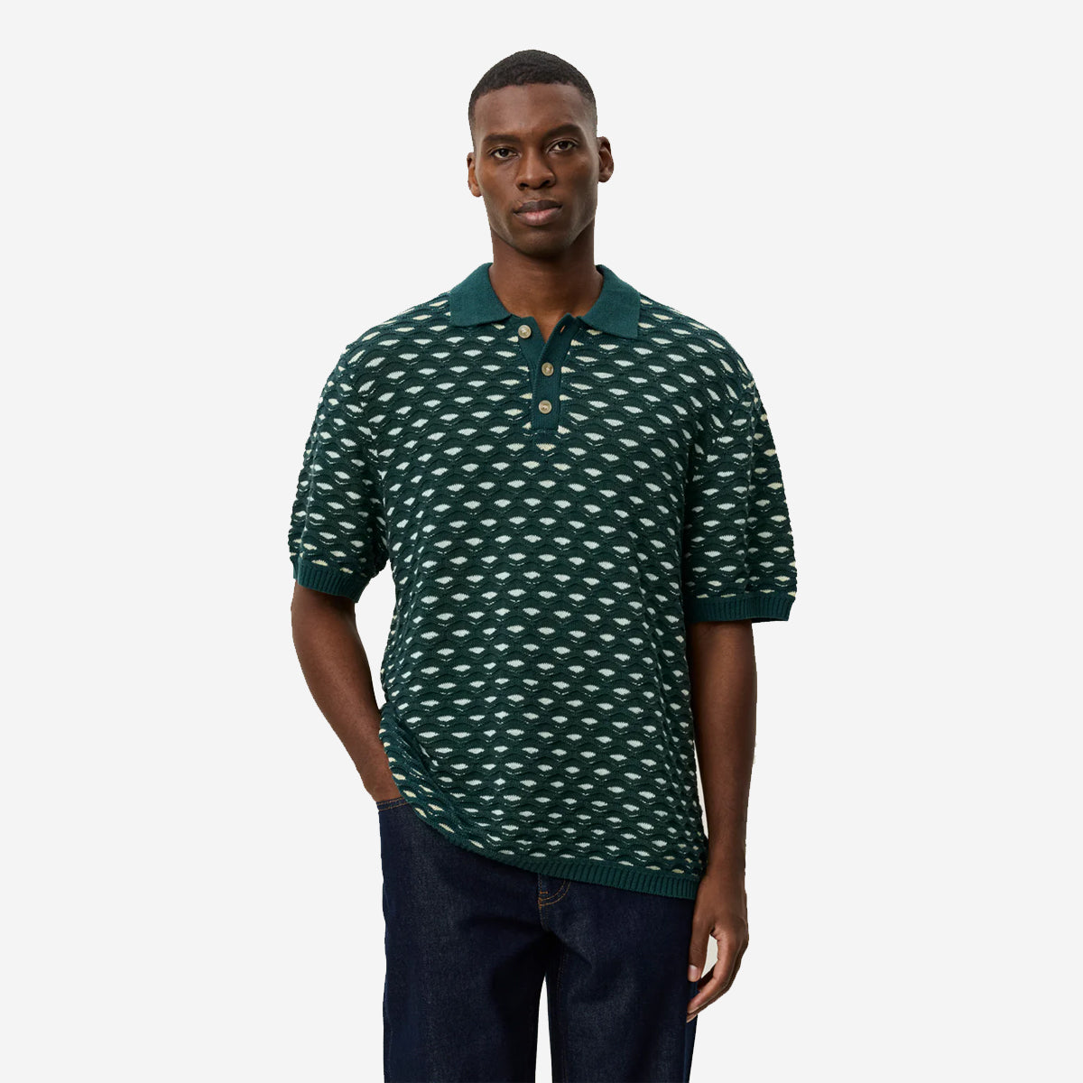 Esmay Shell Knitted Polo - Sea Moss Green