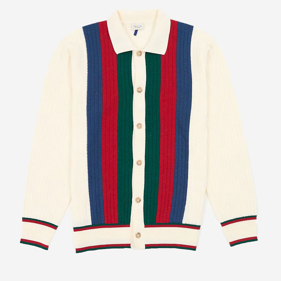 Felix Crepe Merino Wool Cardigan - White/Tricolore