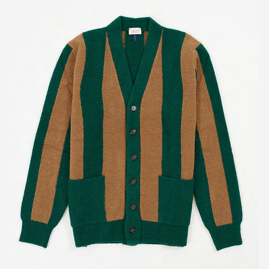 Felton Bouclé Stripe Merino Wool Cardigan - Green/Tan