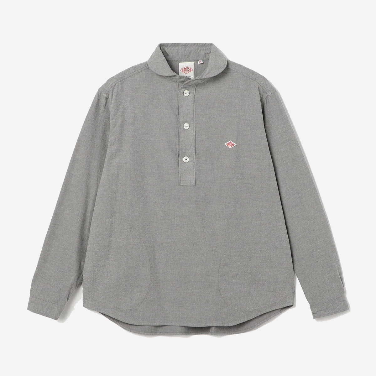 Pullover Round Collar Flannel Shirt - Grey