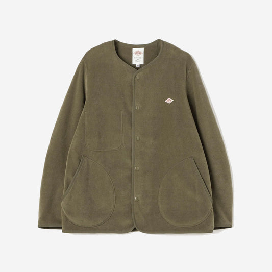 Fleece Collarless Jacket - Khaki Olive