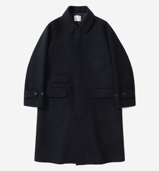 FM Felted Wool Balmacaan Coat - Navy