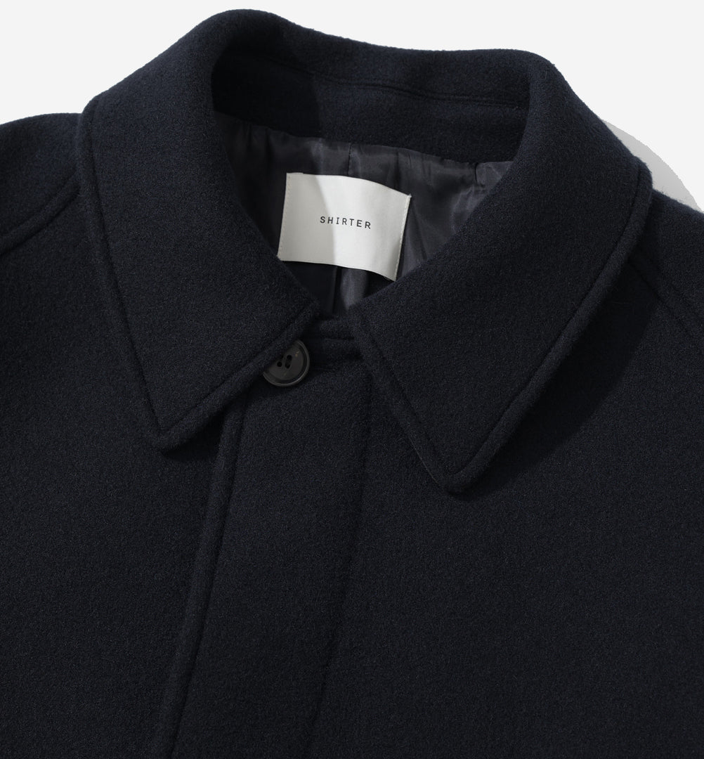 FM Felted Wool Balmacaan Coat - Navy