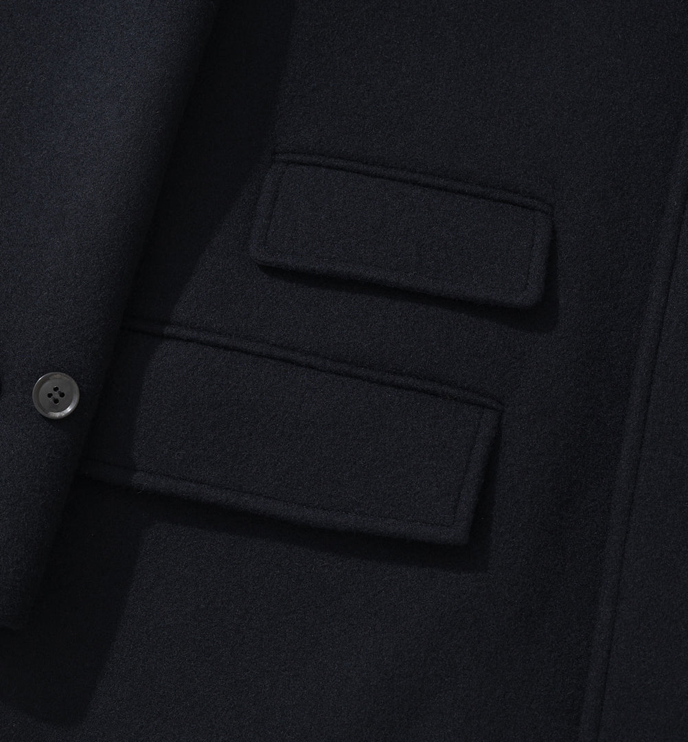 FM Felted Wool Balmacaan Coat - Navy