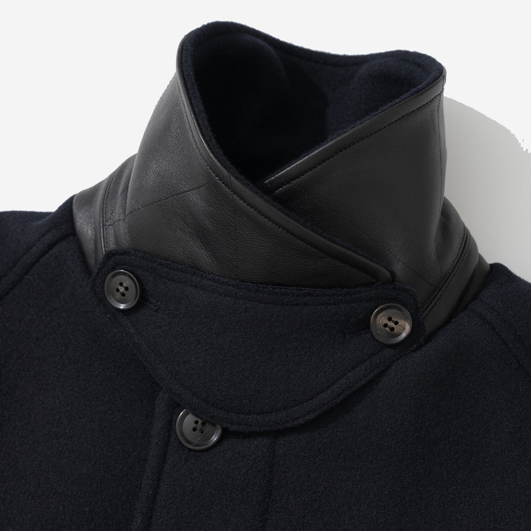 FM Felted Wool Balmacaan Coat - Navy