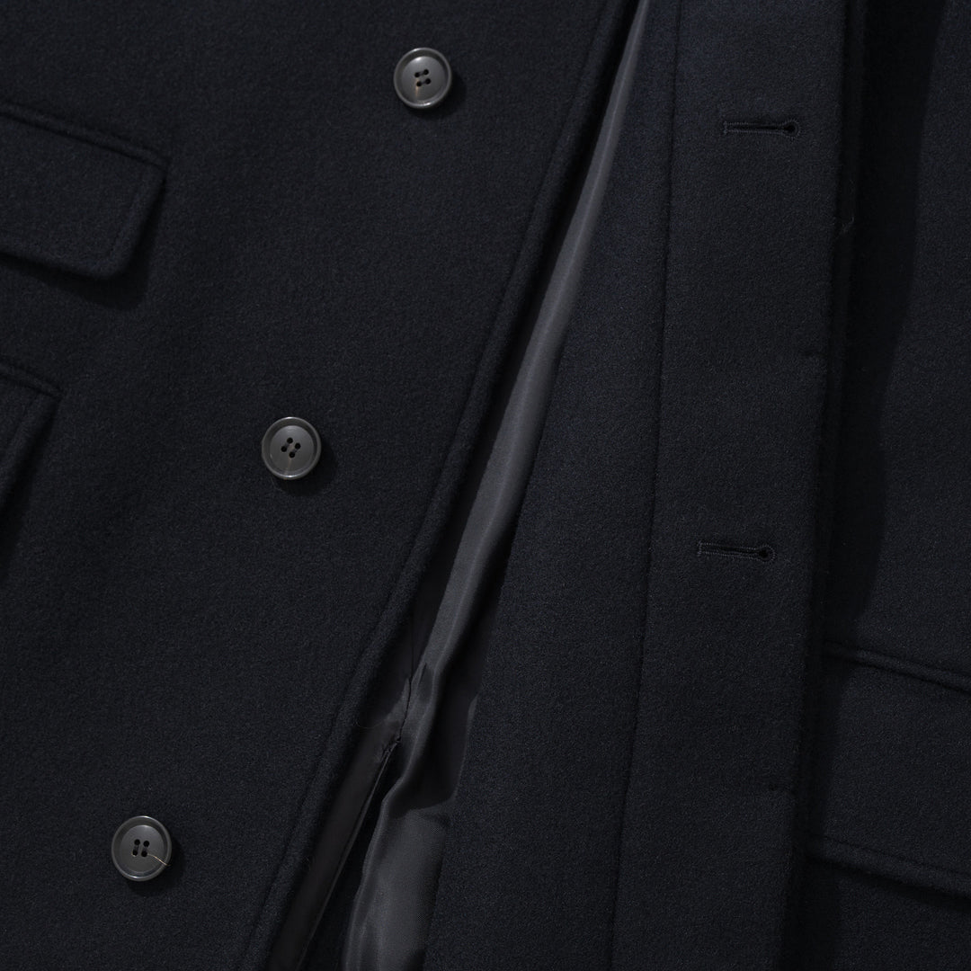 FM Felted Wool Balmacaan Coat - Navy