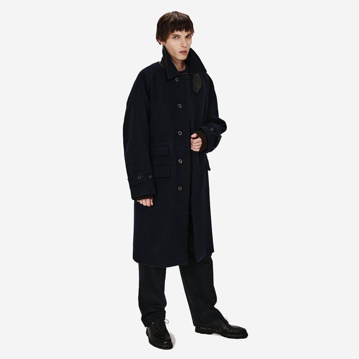 FM Felted Wool Balmacaan Coat - Navy