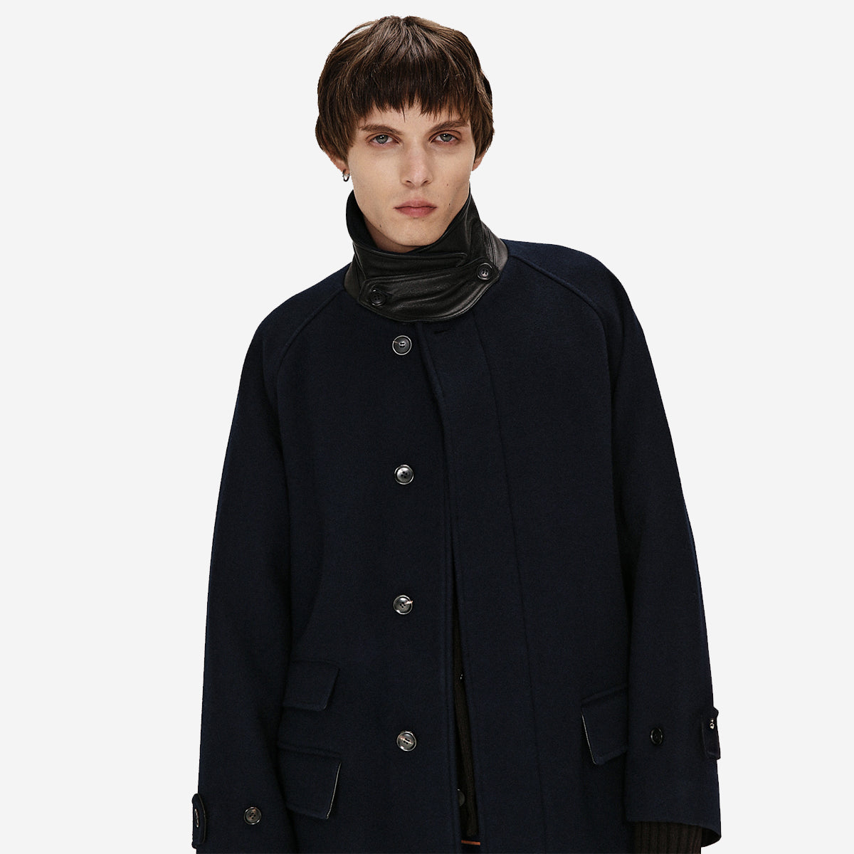 FM Felted Wool Balmacaan Coat - Navy