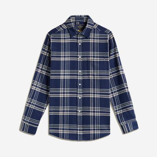 Front Plaid Flannel Shirt - Blue
