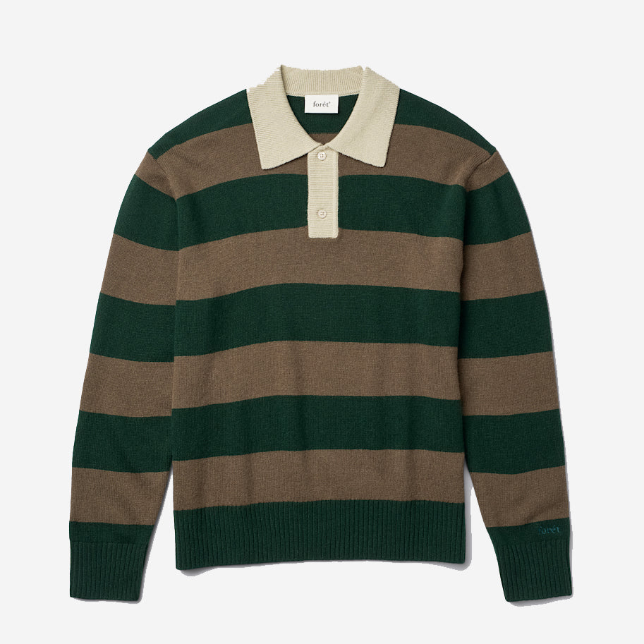 Frost Stripe Wool Knit Polo - Deep Green