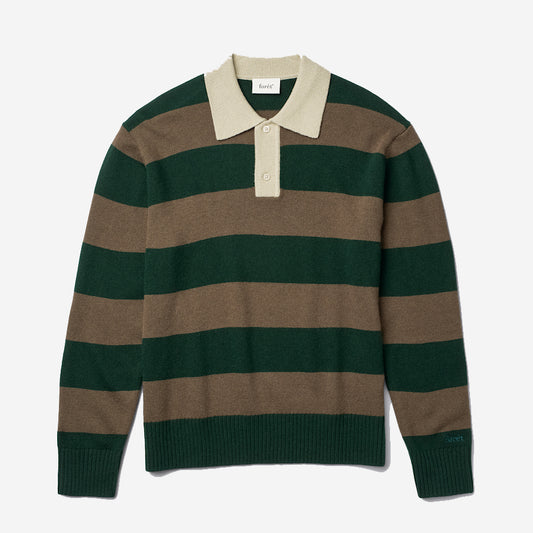 Frost Stripe Wool Knit Polo - Deep Green