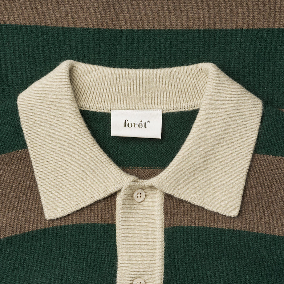 Frost Stripe Wool Knit Polo - Deep Green