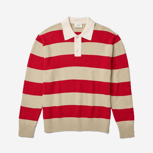 Frost Stripe Wool Knit Polo - Red
